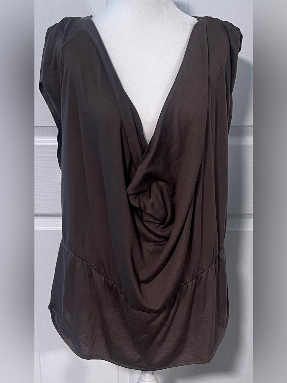 Renn Brown Cowl-Neck Drape Blouse